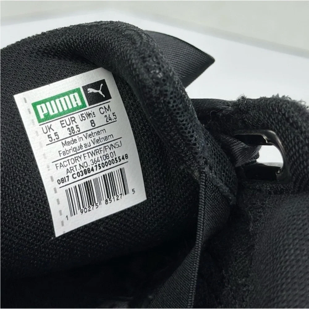 Puma Basket Heart Black Sneakers Sz 8 Women Satin Ribbon Lace Classic - Picture 7 of 7